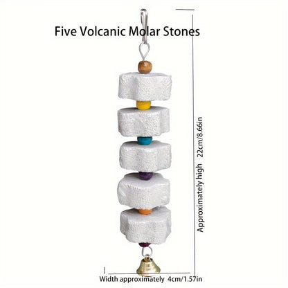 Flower Shape Hang Style Parakeet Toy - Mineral Stone Grinding Teeth Decor, Bell Birdcage Accessories for Pet Birds, Parrot Grinding Stone Toy, Stimulating Beak Trimming and Exercise