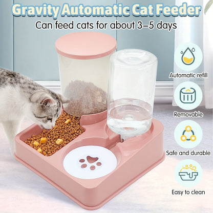 Automatic Cat Feeder Water Dispenser Set, 2 In 1 Tilted Automatic Pet Food And Water Feeder Gravity Food Feeder And Waterer For Indoor Cats