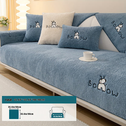 1pc Thickened Sherpa Sofa Slipcover - Soft Fuzzy Pet-Friendly Couch Protector Cover with Non-Slip Backing - Perfect Furniture Protector for Bedroom, Office, Living Room Home Decor