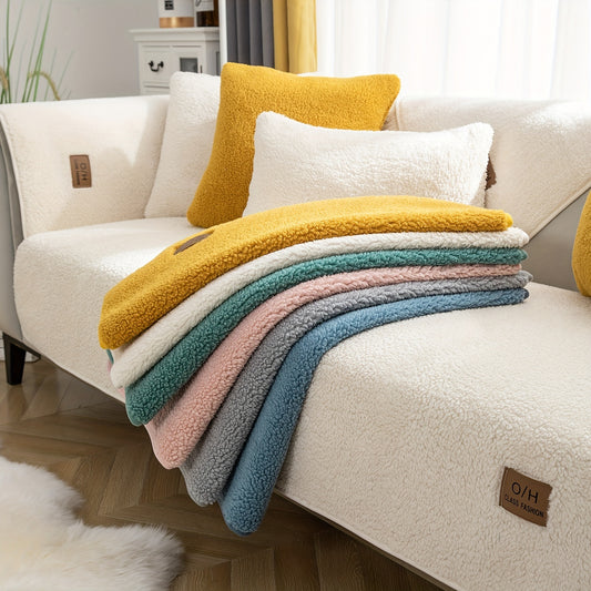 1pc Thickened Sherpa Velvet Sofa Slipcover, Pets Dog Friendly, Sherpa Fleece Sofa Couch Cover, Furniture Protector Fuzzy Non Slip Sofa Slipcover, For Bedroom Office Living Room Decor