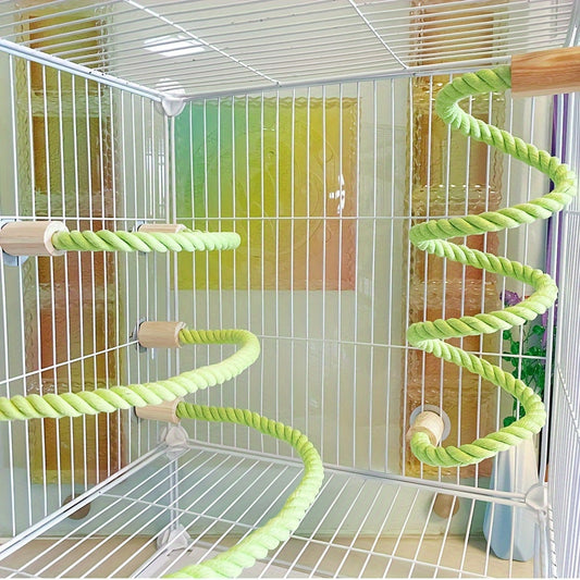 [Paw-Friendly] Flexible Green Rope Perch - Durable Exercise Ladder & Swing for Small Pets and Birds - Ideal for Budgies, Parakeets, Cockatoos, African Greys