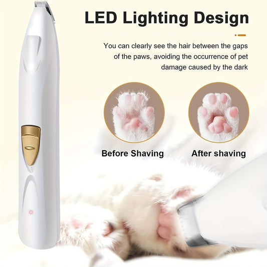 USB Rechargeable Electric Dog Paw Trimmer, Professional Dog Clippers with LED Light, Low Noise Dog Shaver for Cats Pets Eyes Face Ears Paw