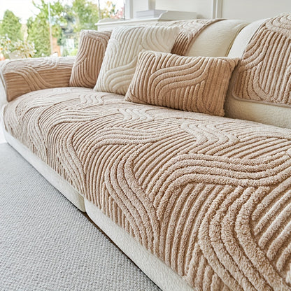 1pc Plush Non-Slip Sofa Cover, Modern Luxury, Pet-Friendly, Breathable, Fashionable Home Decor, Suitable for Living Room, Bedroom, Office, Polyester Fabric, Machine Washable, No Print, 250-300G Square Kilogram