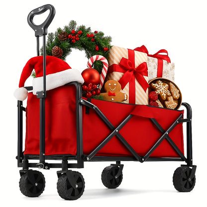 1pc Heavy-Duty Collapsible Foldable Utility Wagon Cart with All-Terrain Wheels, 30" Large Capacity RV/Garden/Beach Cart, 450 Capacity (Weight-Limit Equivalent), Lightweight Metal Frame for Camping, Groceries, Furniture & Pets