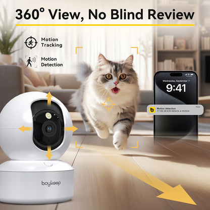 [BoyKeep WiFi Smart Camera] BoyKeep 5g/2.4ghz WiFi Smart Camera, 2K High-definition Indoor Safety Monitor with 360° Panoramic Surveillance, Night Vision, Two-way Calls, SD Card and Cloud Storage, Christmas Gifts for Pets, Ze