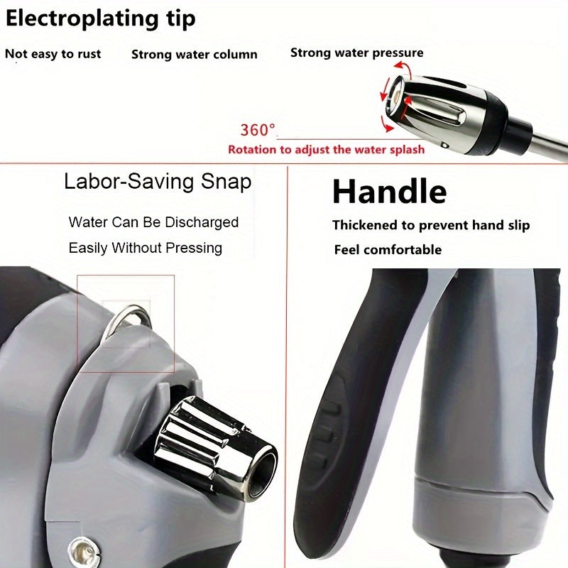 [1pc High-Pressure Car Washing Gun] 1pc Portable High-Pressure Car Washing Water Gun, 3/4 Inch And 1/2 Inch Quick Connection Adapter, Multi-Function Garden Hose Nozzle, Adjustable Thickening Rod Spray, Suitable for Car Cleani