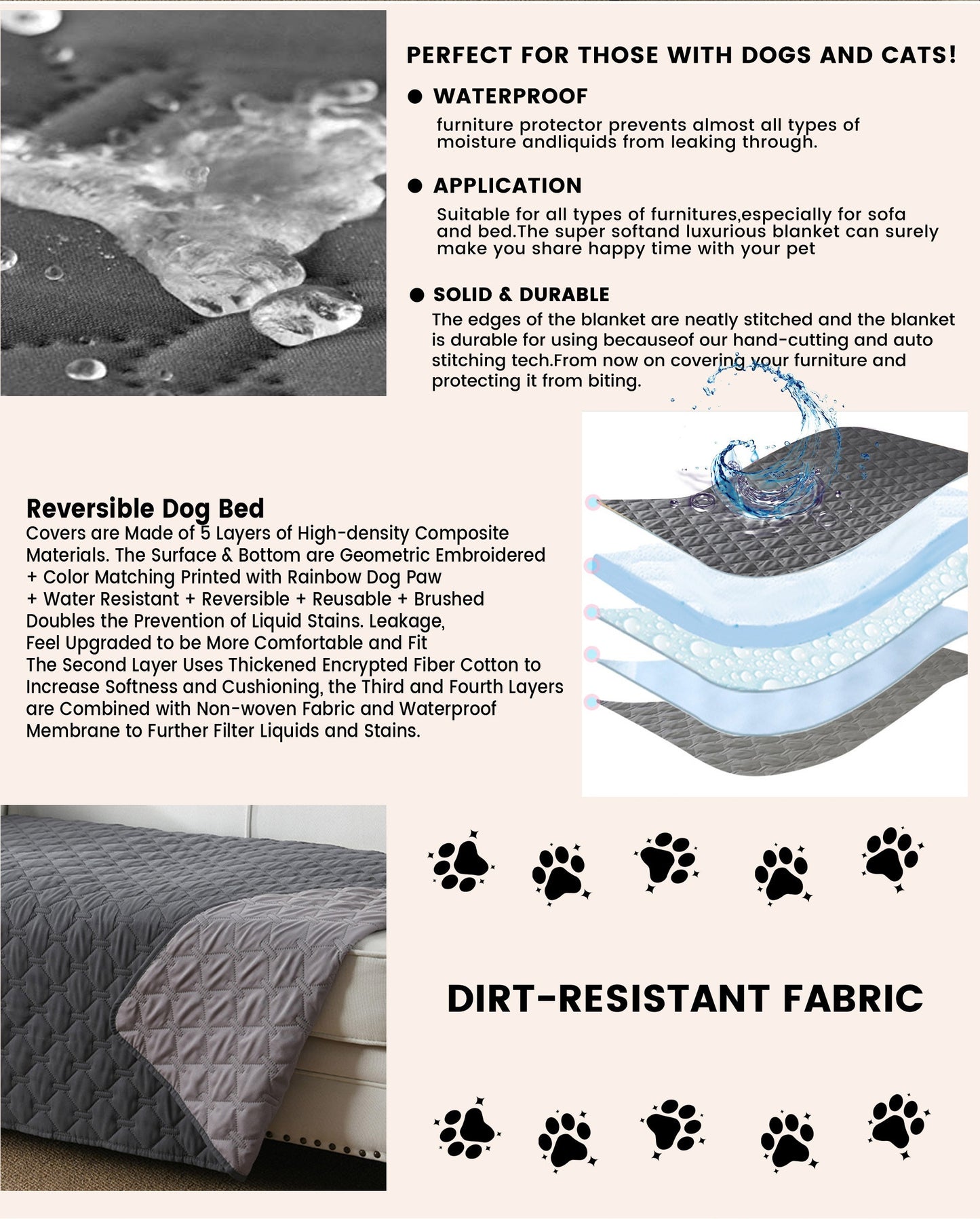 [Waterproof Dog Bed Cover Protector] Double-Sided Waterproof Dog Bed Cover Pet Blanket Sofa Couch Furniture Protector For Dogs