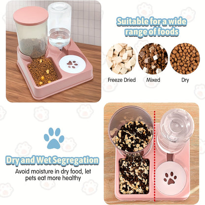 Automatic Cat Feeder Water Dispenser Set, 2 In 1 Tilted Automatic Pet Food And Water Feeder Gravity Food Feeder And Waterer For Indoor Cats