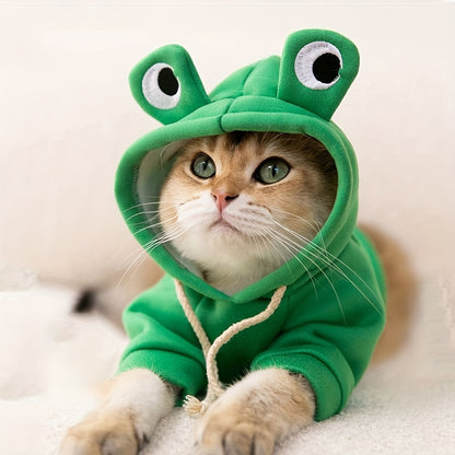 [Small Cozy Frog Hoodie] Adorable Frog-Themed Pet Hoodie - Cozy Knit Sweatshirt for Small to Extra-Small Cats, Perfect for All Seasons, Transformation, Hoodie