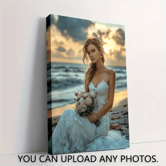 [1pc Customized Wooden Photo Frame] Custom Canvas Print Wall Art, Personalized Pine Wood Frame, 11.8"x15.7", Ideal for Couples, Family, Pets Memories, with Wrapped Canvas Frame for Bedroom Decor