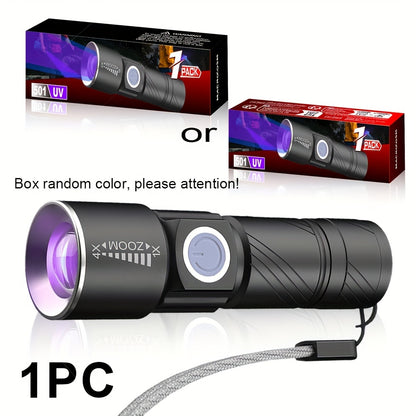 1pc Rechargeable Zoomable UV Flashlight Black Light 395nm,Ultraviolet Flashlight Detector For Pet Urine Stain,Resin Curing,Scorpion Hunting