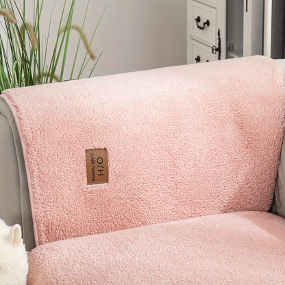 1pc Thickened Sherpa Velvet Sofa Slipcover, Pets Dog Friendly, Sherpa Fleece Sofa Couch Cover, Furniture Protector Fuzzy Non Slip Sofa Slipcover, For Bedroom Office Living Room Decor