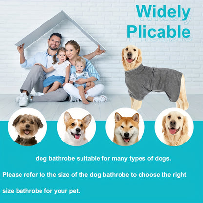 1Pc Plush Dog Bathrobe Towel - Super Absorbent, Quick Drying, Adjustable Collar and Waist, Magic Sticker, Moisture Absorption, Prevents Pet Hair Loss - Ideal for Small, Medium, Large Dogs and Cats