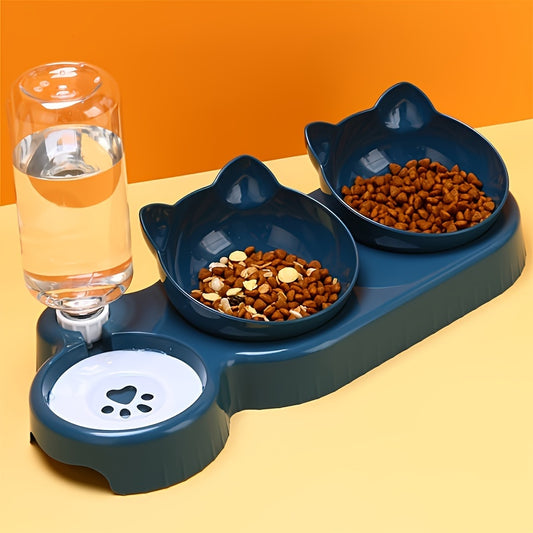 New Pet Automatic Cat Bowl - Anti-Slip, Slanted Mouth, Protects Cervical Spine, Prevents Falling Over for Home Use