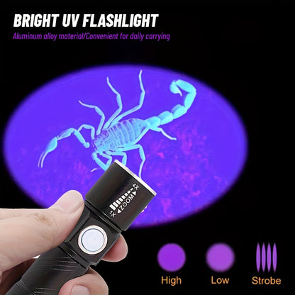 1pc Rechargeable Zoomable UV Flashlight Black Light 395nm,Ultraviolet Flashlight Detector For Pet Urine Stain,Resin Curing,Scorpion Hunting