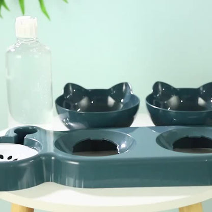 New Pet Automatic Cat Bowl - Anti-Slip, Slanted Mouth, Protects Cervical Spine, Prevents Falling Over for Home Use
