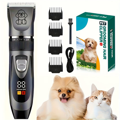 Rechargeable Low-Noise Cordless Electric Pet Clipper for Grooming Dogs and Cats, Suitable for Various Sizes and Lengths of Pet Hair, Professional Pet Salon Use