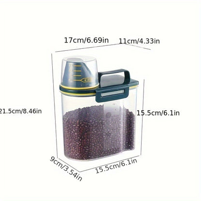 1.5kg/2kg Large Capacity Pet Food Storage Container - Airtight, Moisture-Proof, and Pest-Controlled Plastic Bucket with Measuring Cup, Handle, and Scoop Design for Easy Food Management and Freshness Preservation