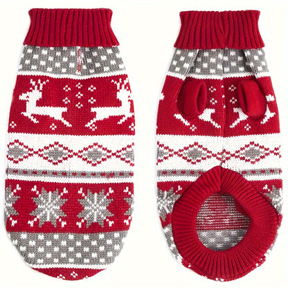1pc Reindeer Snowflake Christmas Dog Sweater - Soft, Warm, Cozy Acrylic Pullover for Small Breed Pets - Machine Washable, All-Season Comfort, And Easy Care for Winter Knitwear