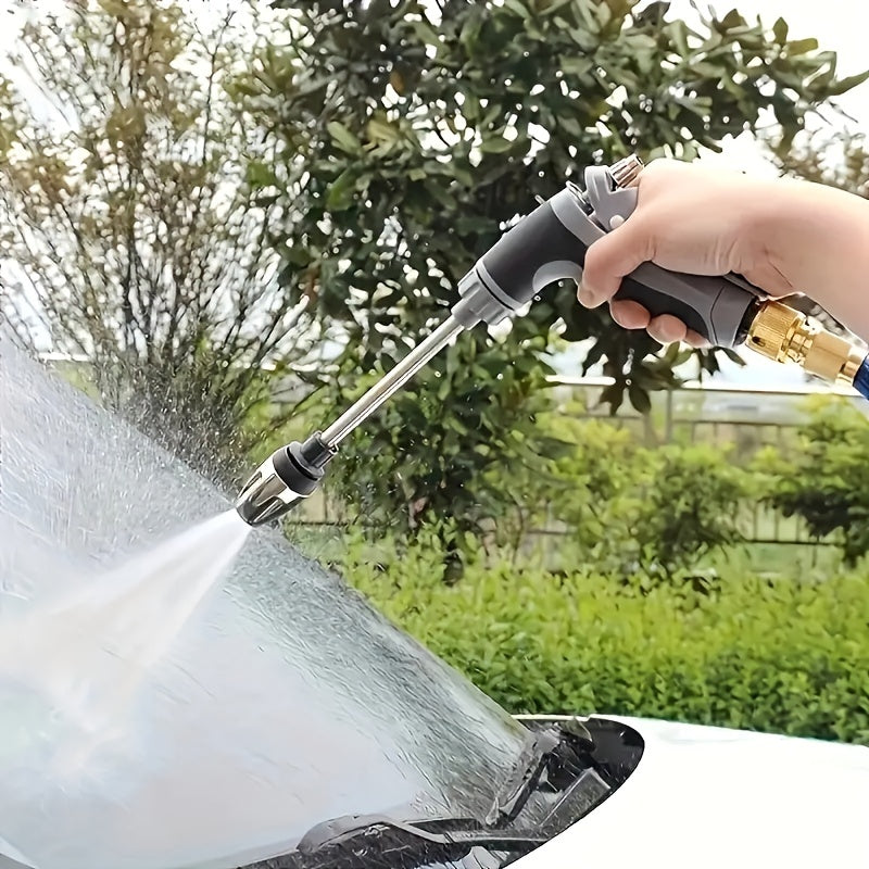 [1pc High-Pressure Car Washing Gun] 1pc Portable High-Pressure Car Washing Water Gun, 3/4 Inch And 1/2 Inch Quick Connection Adapter, Multi-Function Garden Hose Nozzle, Adjustable Thickening Rod Spray, Suitable for Car Cleani