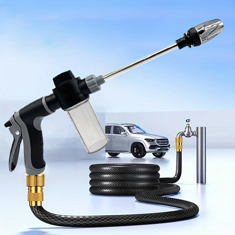 [1pc High-Pressure Car Washing Gun] 1pc Portable High-Pressure Car Washing Water Gun, 3/4 Inch And 1/2 Inch Quick Connection Adapter, Multi-Function Garden Hose Nozzle, Adjustable Thickening Rod Spray, Suitable for Car Cleani