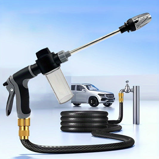 [1pc High-Pressure Car Washing Gun] 1pc Portable High-Pressure Car Washing Water Gun, 3/4 Inch And 1/2 Inch Quick Connection Adapter, Multi-Function Garden Hose Nozzle, Adjustable Thickening Rod Spray, Suitable for Car Cleani