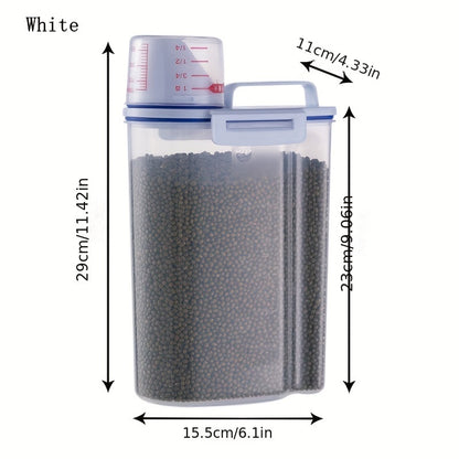 1.5kg/2kg Large Capacity Pet Food Storage Container - Airtight, Moisture-Proof, and Pest-Controlled Plastic Bucket with Measuring Cup, Handle, and Scoop Design for Easy Food Management and Freshness Preservation
