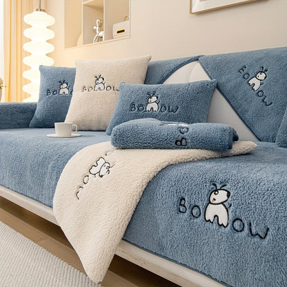 1pc Thickened Sherpa Sofa Slipcover - Soft Fuzzy Pet-Friendly Couch Protector Cover with Non-Slip Backing - Perfect Furniture Protector for Bedroom, Office, Living Room Home Decor