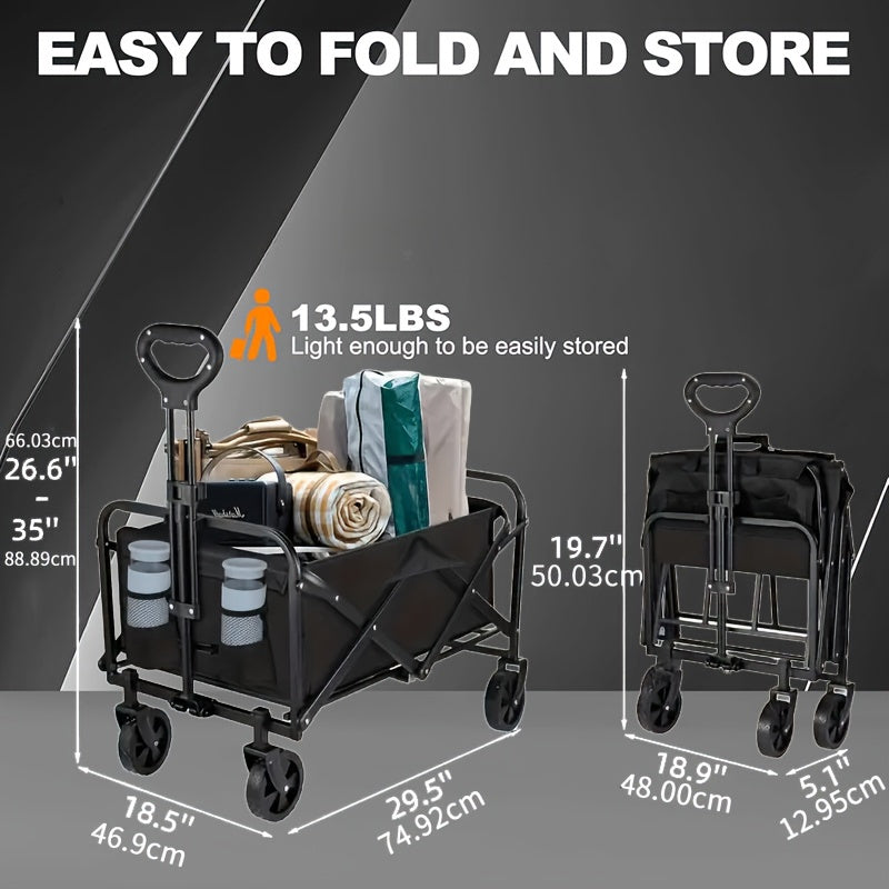 1pc Heavy-Duty Collapsible Foldable Utility Wagon Cart with All-Terrain Wheels, 30" Large Capacity RV/Garden/Beach Cart, 450 Capacity (Weight-Limit Equivalent), Lightweight Metal Frame for Camping, Groceries, Furniture & Pets
