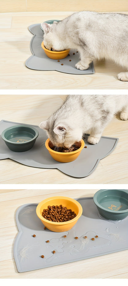 Pet Feeding Mat For Dogs & Cats, Thin Silicone Waterproof Cat Food Mat Cat Bowl Mat With Raised Edge, Cat Placemat