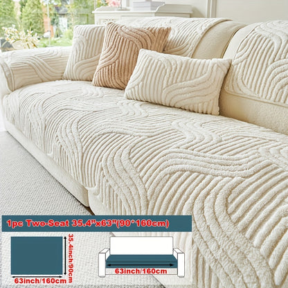 1pc Plush Non-Slip Sofa Cover, Modern Luxury, Pet-Friendly, Breathable, Fashionable Home Decor, Suitable for Living Room, Bedroom, Office, Polyester Fabric, Machine Washable, No Print, 250-300G Square Kilogram
