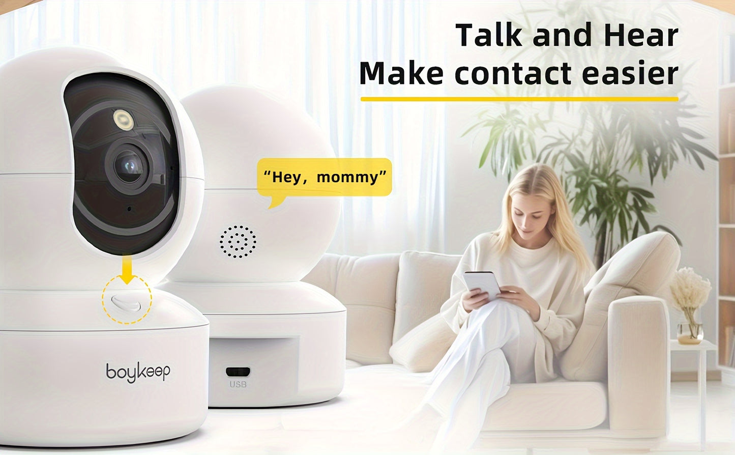 [BoyKeep WiFi Smart Camera] BoyKeep 5g/2.4ghz WiFi Smart Camera, 2K High-definition Indoor Safety Monitor with 360° Panoramic Surveillance, Night Vision, Two-way Calls, SD Card and Cloud Storage, Christmas Gifts for Pets, Ze