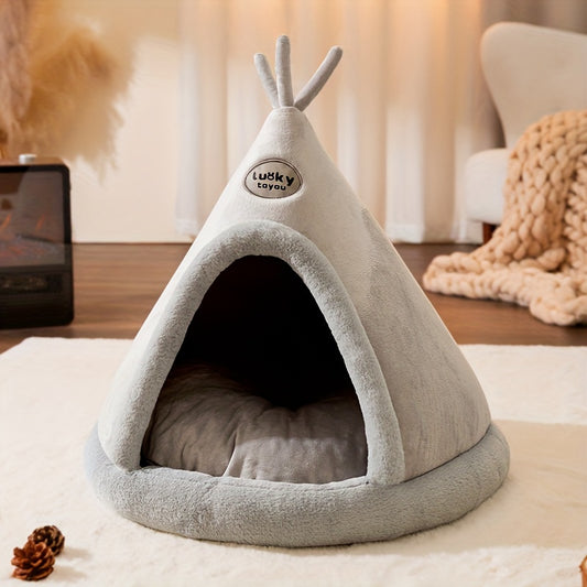 1pc Cartoon Reindeer-Shaped Pet Tent, Polyester Fiber Dog & Cat House, Cozy Mongolian Yurt Style Bed for Extra Small to Small Breeds, Easy Assembly