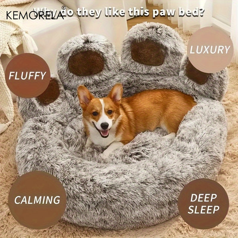 [Cute Bear Paw Bed] KEMORELA Soft Bear Paw-Shaped Plush Pet Bed | Non-Slip Bottom, Polyester & Polyester Fiber Fill - Cozy Warm Cat & Dog Bed for Small Pets, Cute Animal-Themed Home Decor