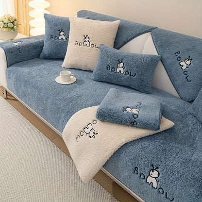 1pc Thickened Sherpa Sofa Slipcover - Soft Fuzzy Pet-Friendly Couch Protector Cover with Non-Slip Backing - Perfect Furniture Protector for Bedroom, Office, Living Room Home Decor