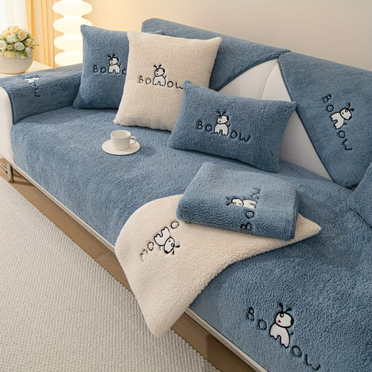 1pc Thickened Sherpa Sofa Slipcover - Soft Fuzzy Pet-Friendly Couch Protector Cover with Non-Slip Backing - Perfect Furniture Protector for Bedroom, Office, Living Room Home Decor