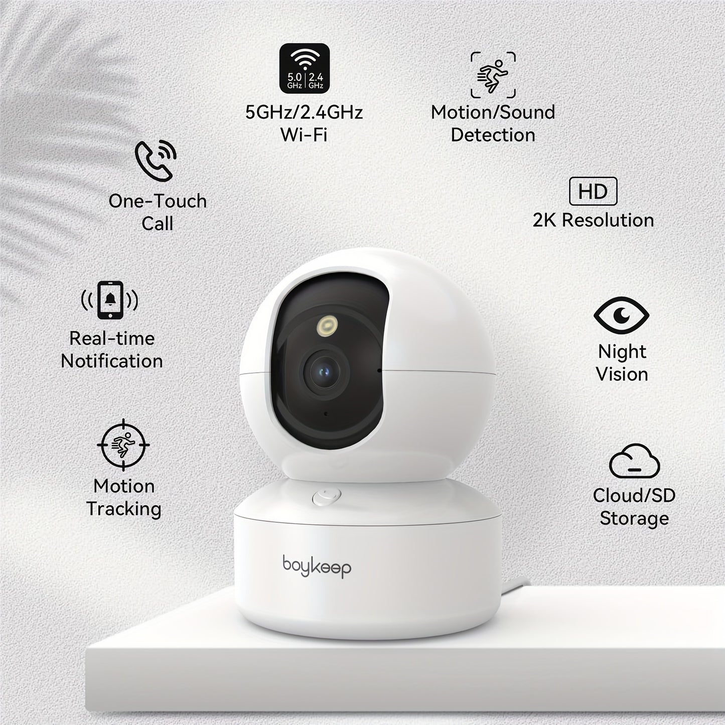 [BoyKeep WiFi Smart Camera] BoyKeep 5g/2.4ghz WiFi Smart Camera, 2K High-definition Indoor Safety Monitor with 360° Panoramic Surveillance, Night Vision, Two-way Calls, SD Card and Cloud Storage, Christmas Gifts for Pets, Ze