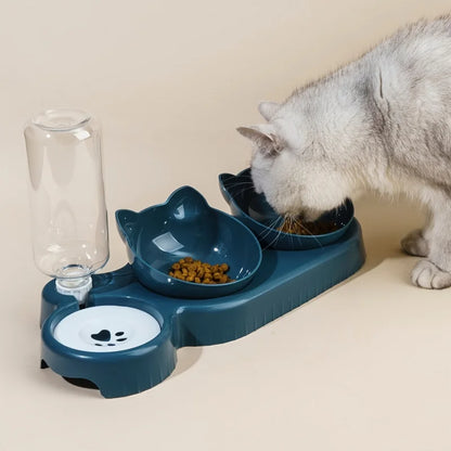 1 cuenco para mascotas con comedero de agua, 3 en 1, con diseño de orejas, inclinable, con botella de agua por gravedad para proteger el cuello.