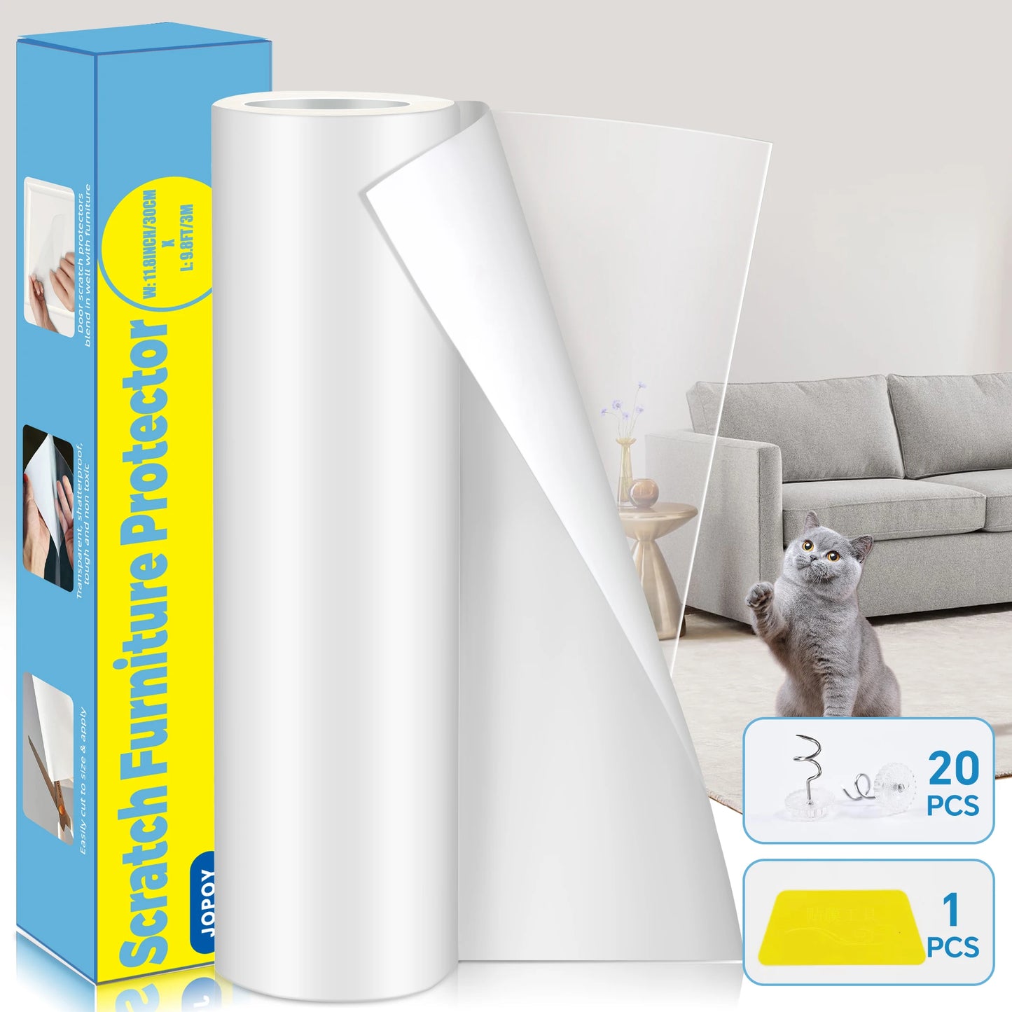 Cinta antiarañazos para gatos, protector de muebles, transparente, autoadhesiva, para entrenamiento de mascotas, 30 x 29 m