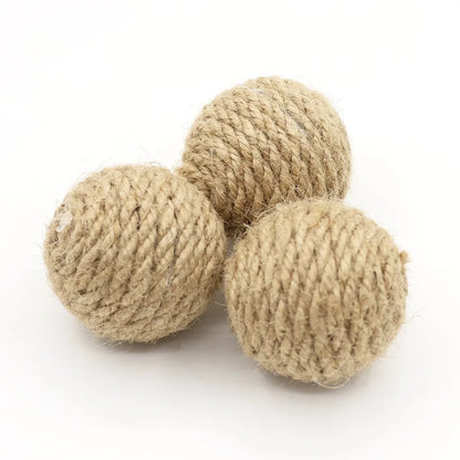 10pcs Solid Colored Sisal Ball Cat Teasing Toy Ball Self Hi  Grinding Teeth Durable Cat Teasing Stick Cat Making Sound Bell Ball