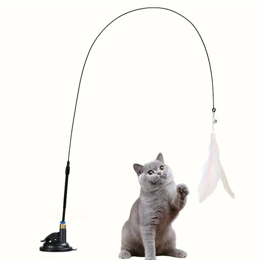Juguete interactivo para gatos con campana y plumas, con ventosa larga para emocionantes aventuras de juego. El mejor juguete para gatos.