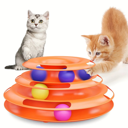 Torre de juguete interactiva de 3 capas para gatos con bolas de colores, ejercitador físico mental, divertido juego de rompecabezas para gatos activos.
