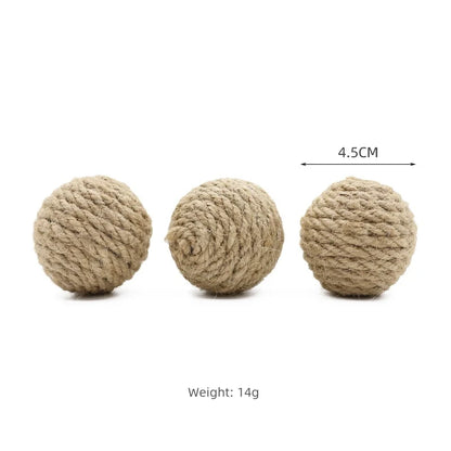10pcs Solid Colored Sisal Ball Cat Teasing Toy Ball Self Hi  Grinding Teeth Durable Cat Teasing Stick Cat Making Sound Bell Ball