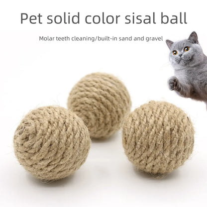 10pcs Solid Colored Sisal Ball Cat Teasing Toy Ball Self Hi  Grinding Teeth Durable Cat Teasing Stick Cat Making Sound Bell Ball
