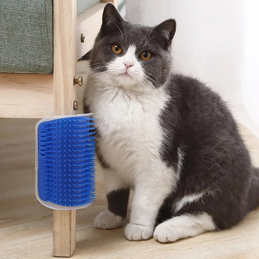 Cepillo de esquina para gatos, peine masajeador para gatos, arco rascador de plástico, peine para quitar el pelo, aseo con hierba gatera, suministros de autolimpieza para gatos