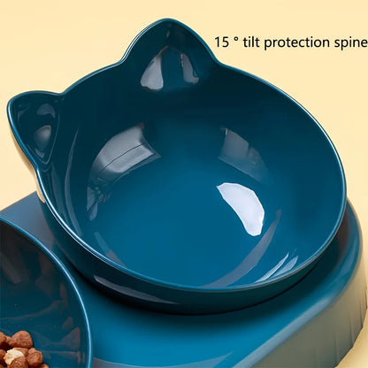 1 cuenco para mascotas con comedero de agua, 3 en 1, con diseño de orejas, inclinable, con botella de agua por gravedad para proteger el cuello.