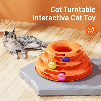 Torre de juguete interactiva de 3 capas para gatos con bolas de colores, ejercitador físico mental, divertido juego de rompecabezas para gatos activos.