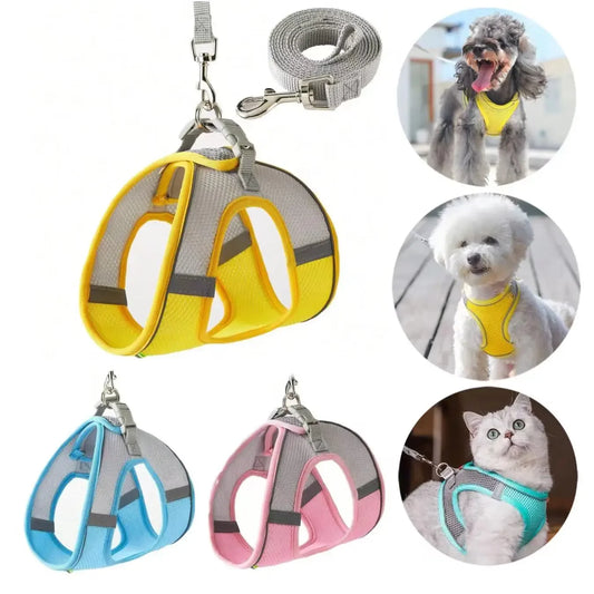 Arnés y correa a prueba de fugas para perros pequeños, gatos, cachorros, chaleco reflectante, correa para caminar, suministros para mascotas.
