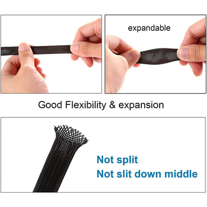 10M Black Insulated Braid Sleeving 4 - 30mm Tight PET Wire Cable Gland Protection Cable Sleeve Flame-Retardant Nylon Tube