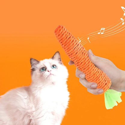 Juguete para gatos con sonido de zanahoria, resistente a mordeduras, cuerda de papel, rascador, dientes limpios, juego interactivo, juguete masticable de zanahoria para gatos.